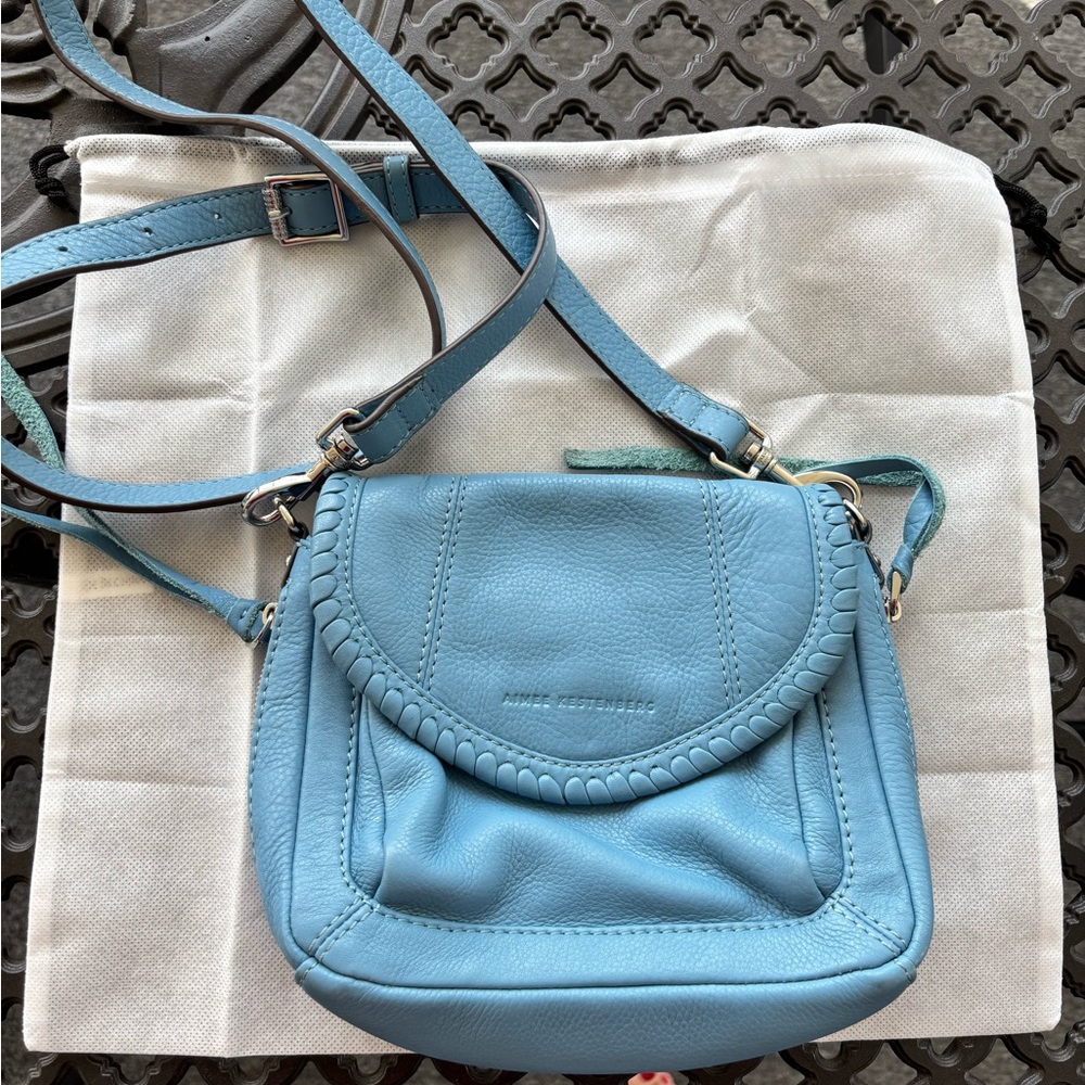 Aimee Kestenberg Light Blue Braided Flap Leather Crossbody